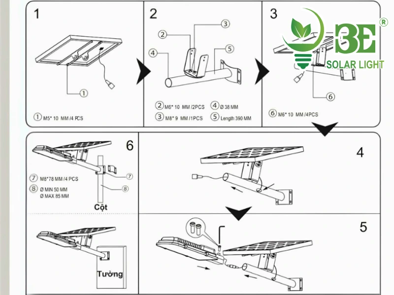 3E SOLAR - Hướng dẫn lắp đặt đèn đường năng lượng mặt trời 100w chiếc lá AZR-SCL