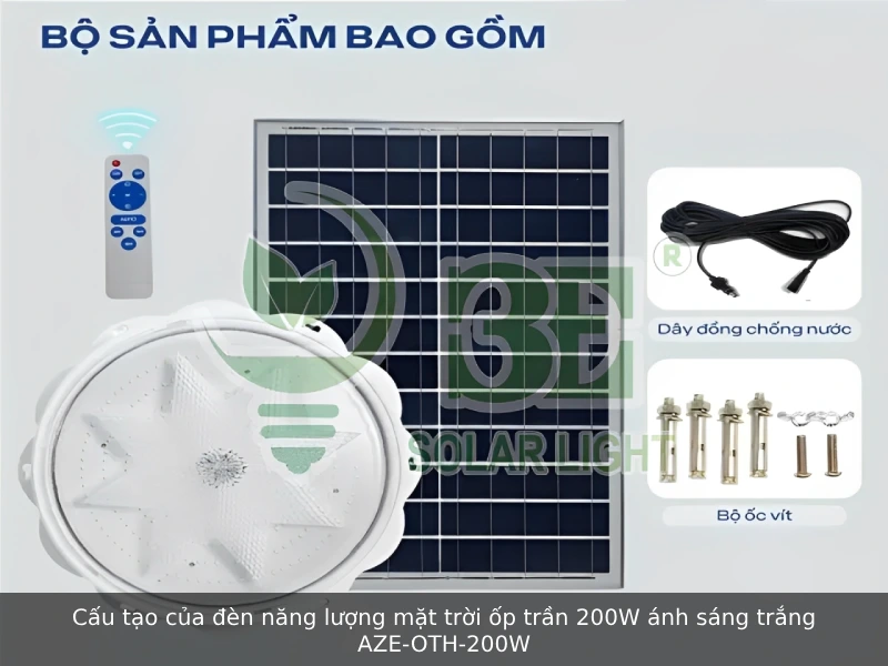 Cấu tạo của đèn năng lượng mặt trời ốp trần 200W ánh sáng trắng AZE-OTH-200W
