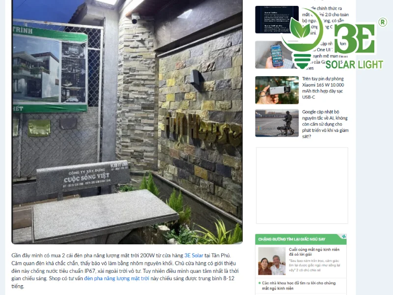 Review của khách hàng về đèn năng lượng mặt trời tại 3E SOLAR