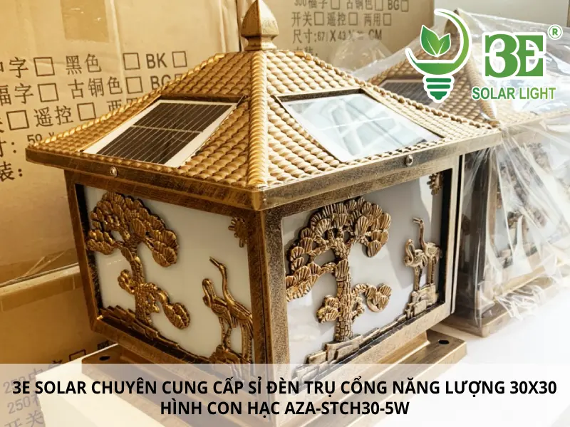 3E SOLAR - Chuyên cung cấp sỉ đèn trụ cổng năng lượng 30x30 hình con hạc AZA-STCH30-5W