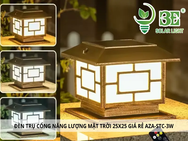 3E SOLAR - Đèn trụ cổng năng lượng mặt trời 25x25 giá rẻ AZA-STC-3W