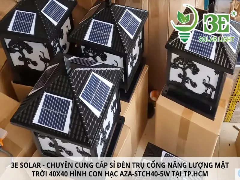 3E SOLAR - Nhà cung cấp đèn trụ cổng năng lượng 40X40 hình con hạc AZA-STCH40-5W tại TP.HCM