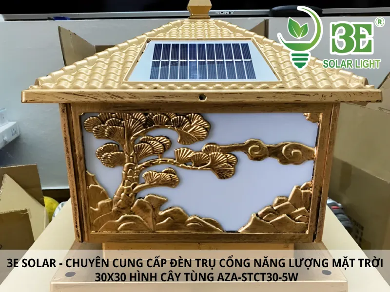 3E SOLAR - Nhà cung cấp đèn trụ cổng năng lượng mặt trời hình cây tùng AZA-STCT30-5W tại TP.HCM