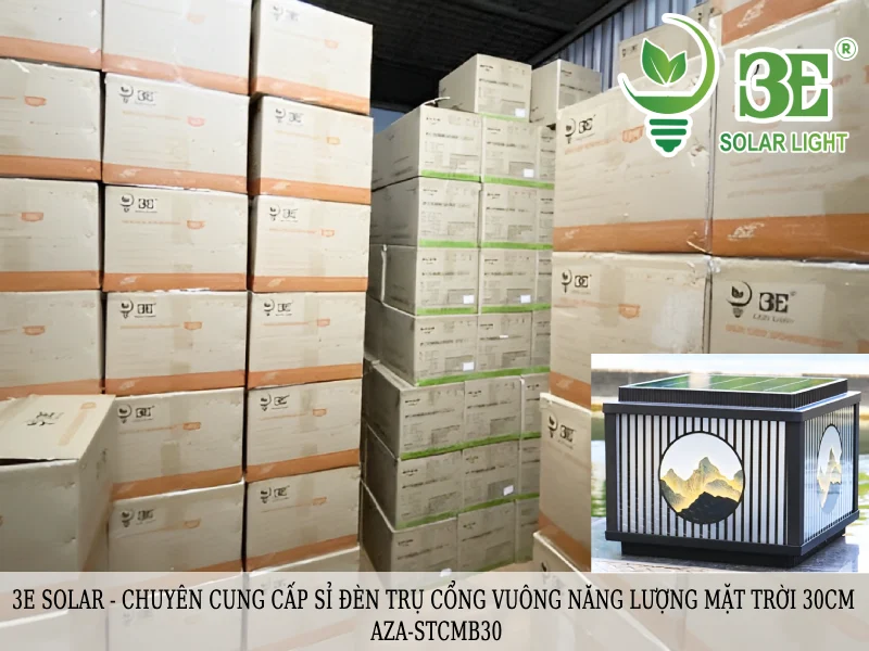 3E SOLAR - Nhà phân phối đèn trụ cổng vuông năng lượng mặt trời 30CM AZA-STCMB30 tại TP.HCM