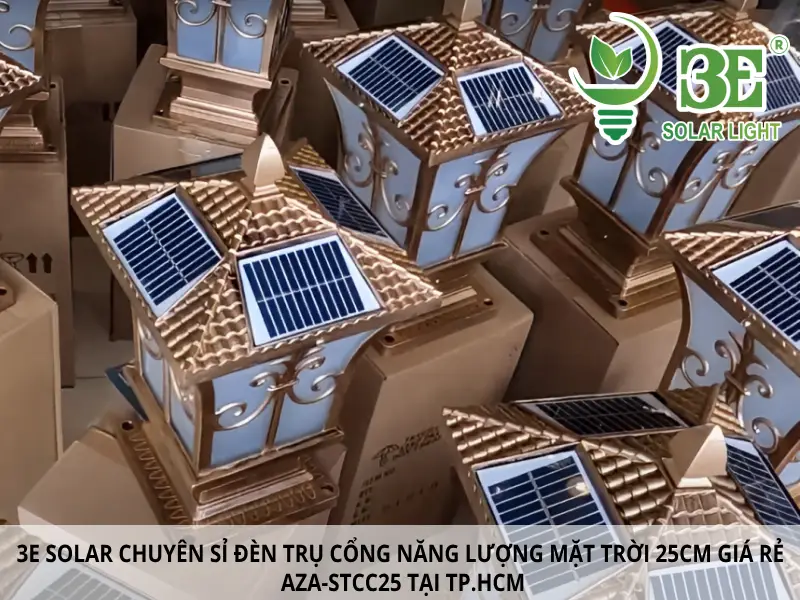 3E SOLAR chuyên cung cấp đèn trụ cổng năng lượng mặt trời 25cm giá rẻ AZA-STCC25