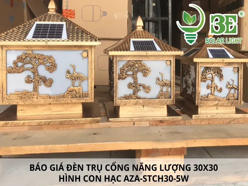 Báo giá đèn trụ cổng năng lượng 30x30 hình con hạc AZA-STCH30-5W