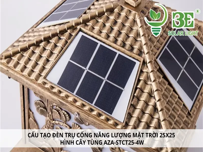 Cấu tạo đèn trụ cổng năng lượng mặt trời 25x25 hình cây tùng AZA-STCT25-4W