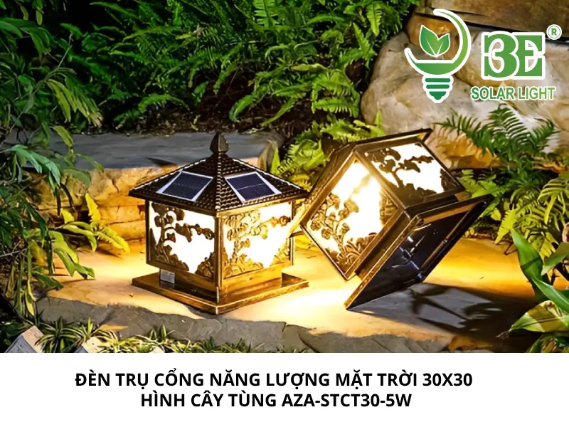 Đèn trụ cổng năng lượng mặt trời 30x30 hình cây tùng AZA-STCT30-5W