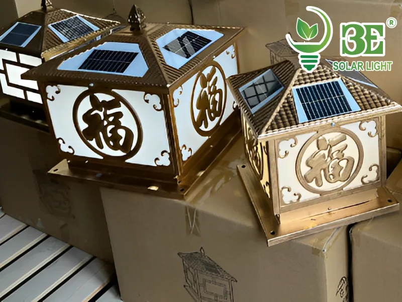 Mua đèn trụ cổng năng lượng mặt trời 25cm chữ phúc giá rẻ AZA-STCCP125 của 3E SOLAR tại TP.HCM