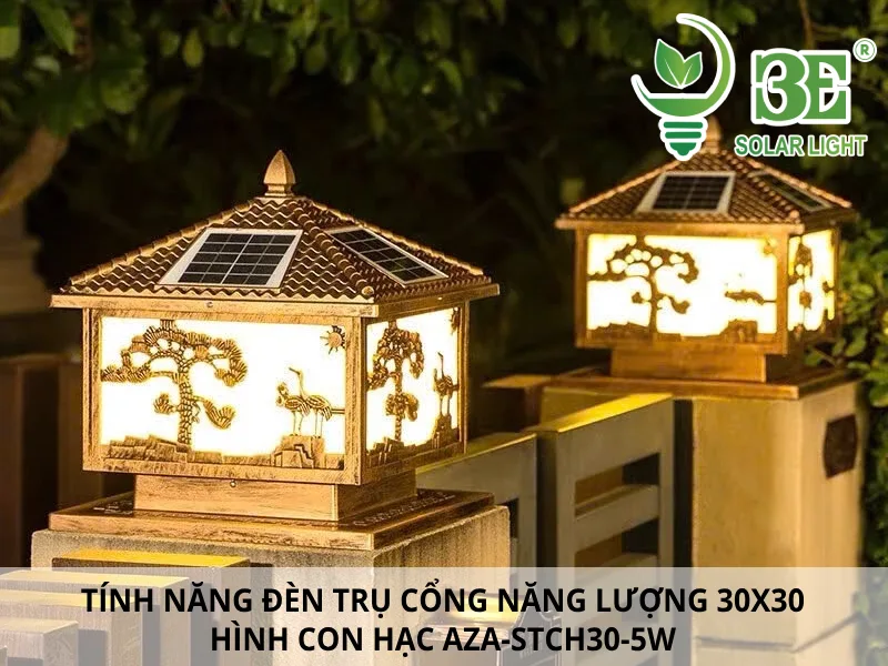 Tính năng đèn trụ cổng năng lượng 30x30 hình con hạc AZA-STCH30-5W
