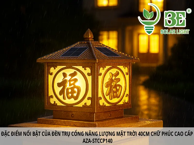 Đặc điểm nổi bật của đèn trụ cổng năng lượng mặt trời 40cm chữ phúc cao cấp AZA-STCCP140