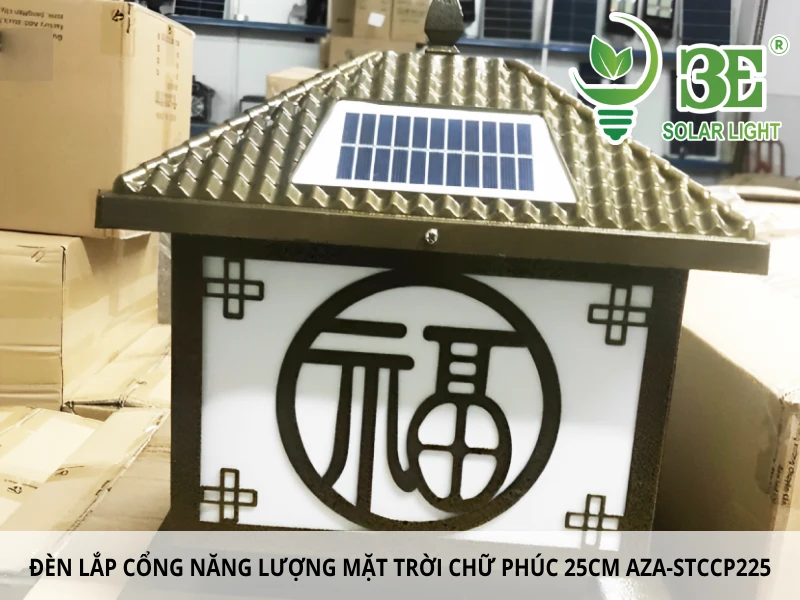 Đèn lắp cổng năng lượng mặt trời chữ phúc 25cm AZA-STCCP225
