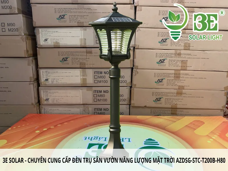 3E SOLAR chuyên cung cấp đèn trụ sân vườn năng lượng mặt trời giá rẻ AZDSG-STC-T200B-H80