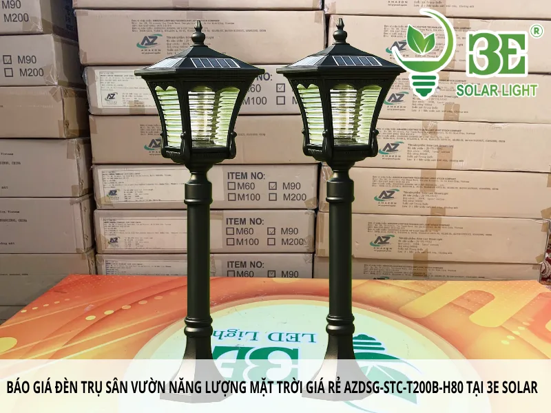 Báo giá đèn trụ sân vườn năng lượng mặt trời giá rẻ AZDSG-STC-T200B-H80 tại 3E Solar