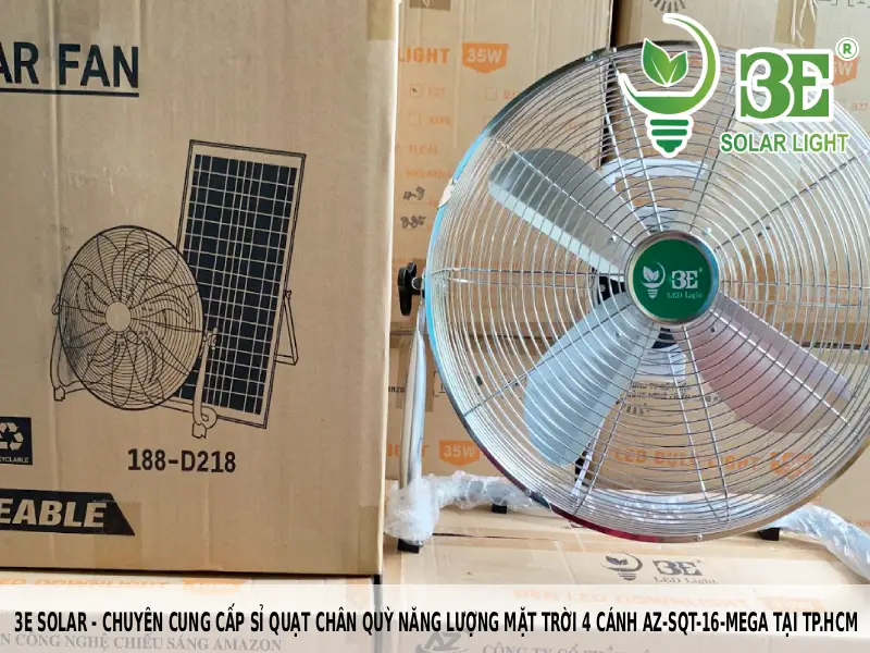 3E Solar - Chuyên cung cấp sỉ quạt chân quỳ năng lượng mặt trời 4 cánh AZ-SQT-16-MEGA tại TP.HCM