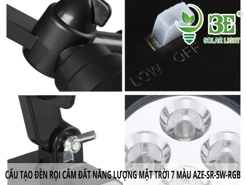 Cấu tạo đèn rọi cắm đất năng lượng mặt trời 7 màu AZE-SR-5W-RGB