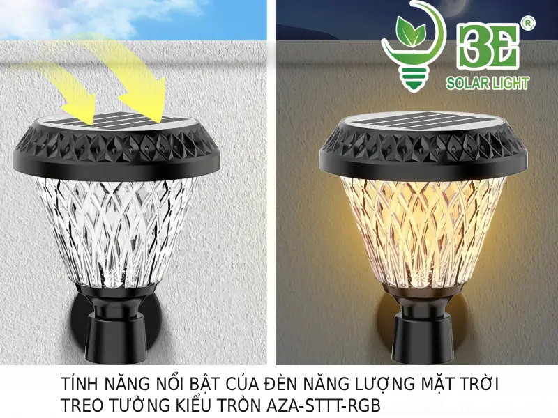 Tính năng của đèn năng lượng mặt trời treo tường kiểu tròn AZA-STTT-RGB tại 3E SOLAR