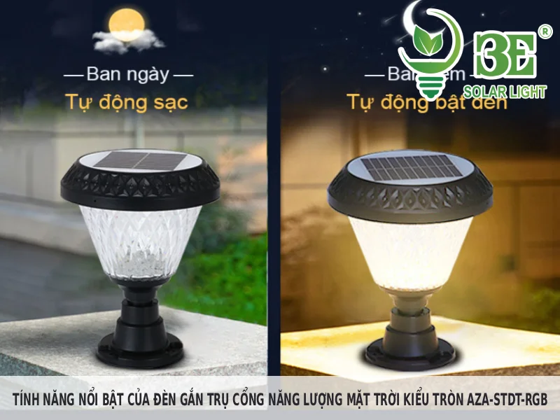 Tính năng nổi bật của đèn gắn trụ cổng năng lượng mặt trời kiểu tròn AZA-STDT-RGB tại 3E Solar