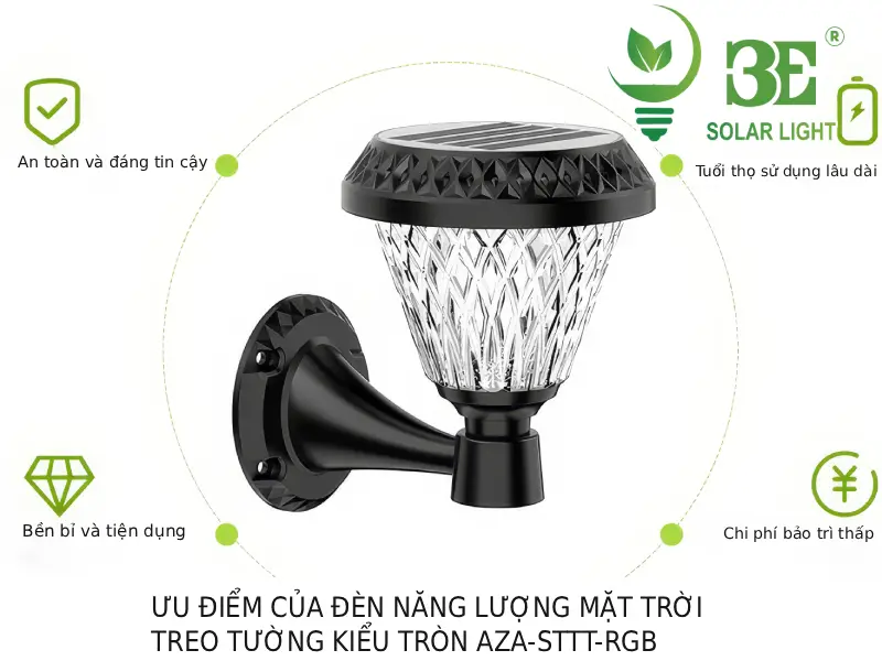 Ưu điểm của đèn năng lượng mặt trời treo tường kiểu tròn AZA-STTT-RGB tại 3E SOLAR