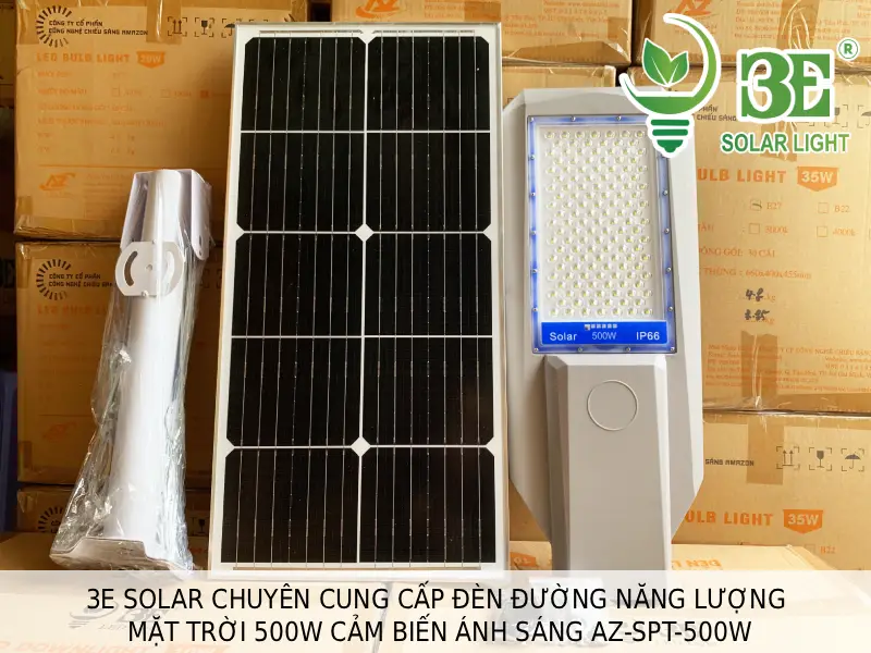 3E SOLAR chuyên cung cấp đèn đường năng lượng mặt trời 500W cảm biến ánh sáng AZ-SPT-500W tại 3E SOLAR
