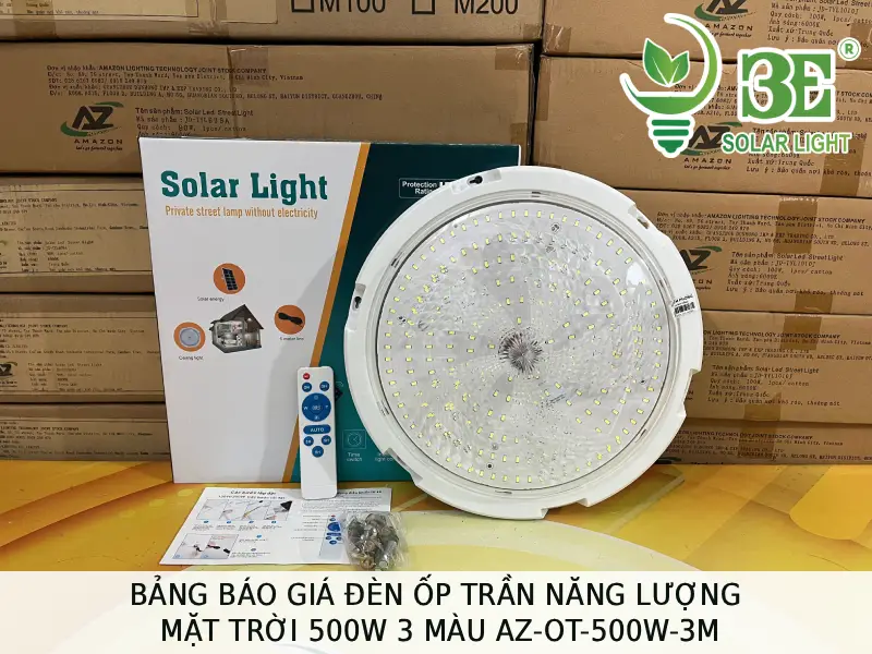 Bảng báo giá đèn ốp trần năng lượng mặt trời 500W 3 màu AZ-OT-500W-3M tại 3E SOLAR