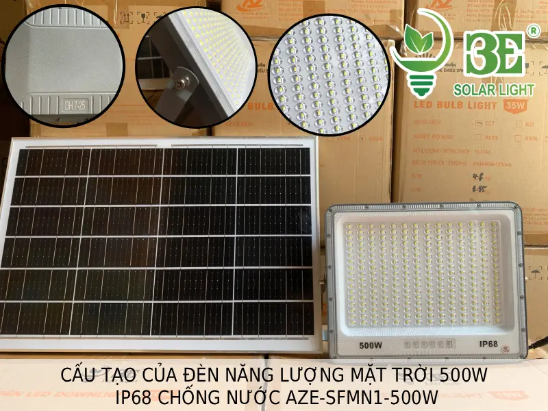 Cấu tạo của đèn năng lượng mặt trời 500W IP68 chống nước AZE-SFMN1-500W tại 3E SOLAR