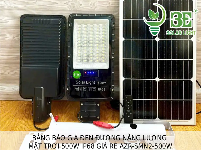 Bảng báo giá đèn đường năng lượng mặt trời 500W IP68 giá rẻ AZR-SMN2-500W tại 3E SOLAR