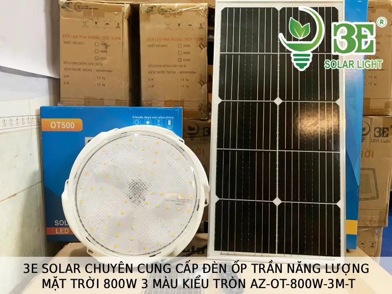 3E SOLAR chuyên cung cấp đèn ốp trần năng lượng mặt trời 800W 3 màu kiểu tròn AZ-OT-800W-3M-T tại 3E SOLAR