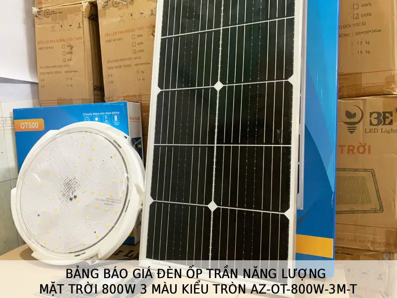 Bảng báo giá đèn ốp trần năng lượng mặt trời 800W 3 màu kiểu tròn AZ-OT-800W-3M-T tại 3E SOLAR