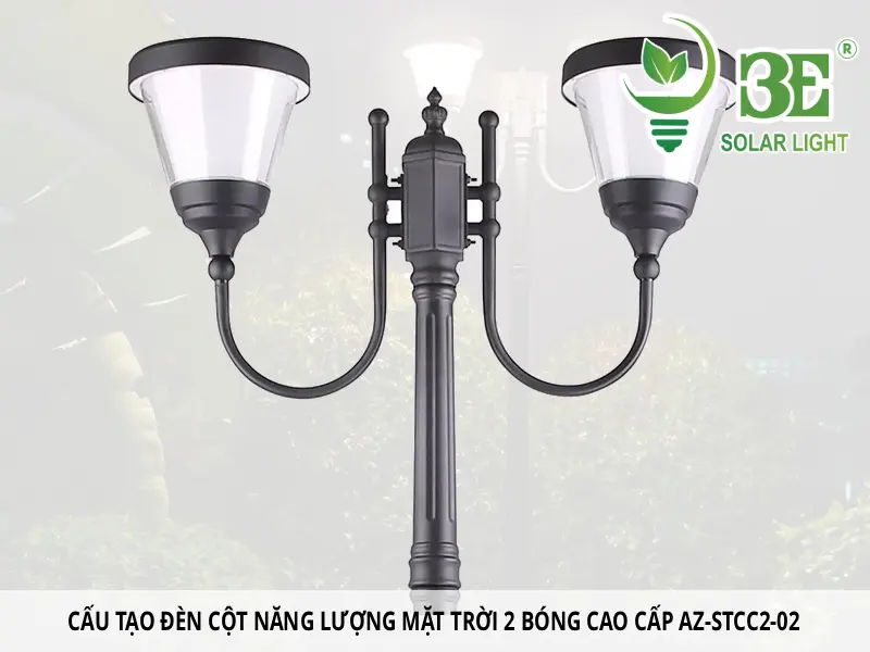 Cấu tạo đèn cột năng lượng mặt trời 2 bóng cao cấp AZ-STCC2-02