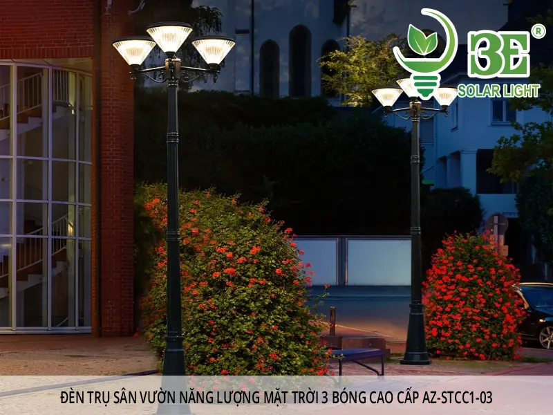 Đèn trụ sân vườn năng lượng mặt trời 3 bóng cao cấp AZ-STCC1-03