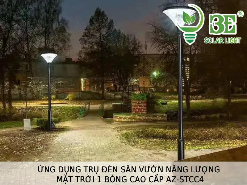 Ứng dụng trụ đèn sân vườn năng lượng mặt trời 1 bóng cao cấp AZ-STCC4 tại 3E SOLAR