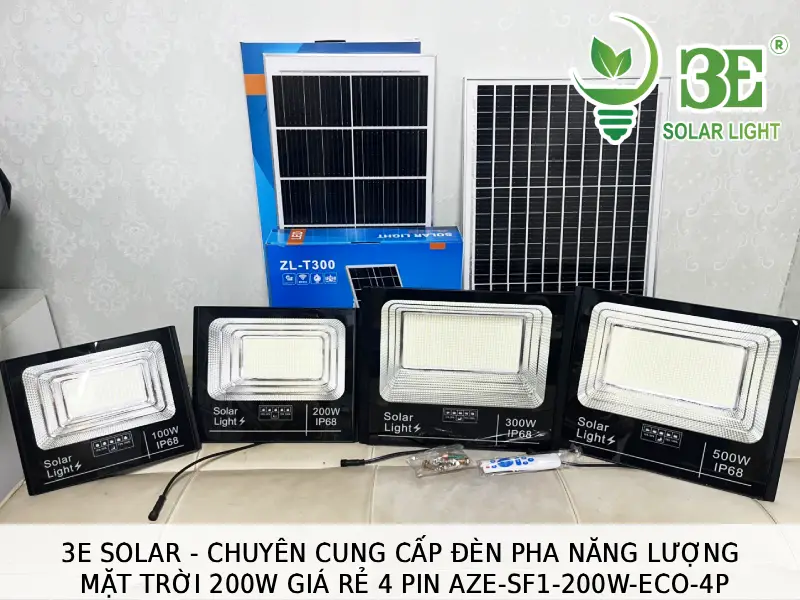 3E Solar - Chuyên cung cấp đèn pha năng lượng mặt trời 200W giá rẻ 4 pin AZE-SF1-200W-ECO-4P tại 3E SOLAR