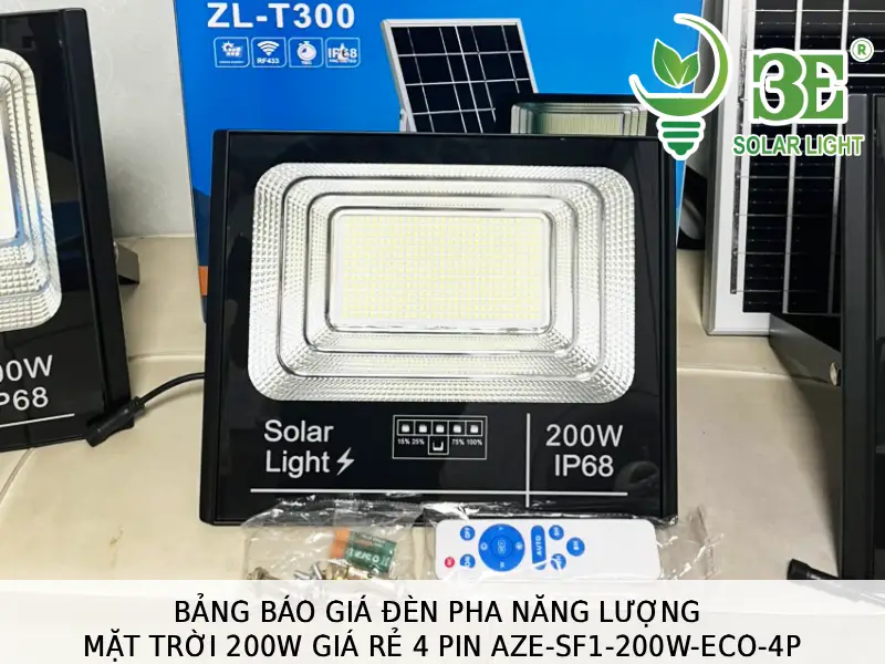 Bảng báo giá đèn pha năng lượng mặt trời 200W giá rẻ 4 pin AZE-SF1-200W-ECO-4P tại 3E SOLAR