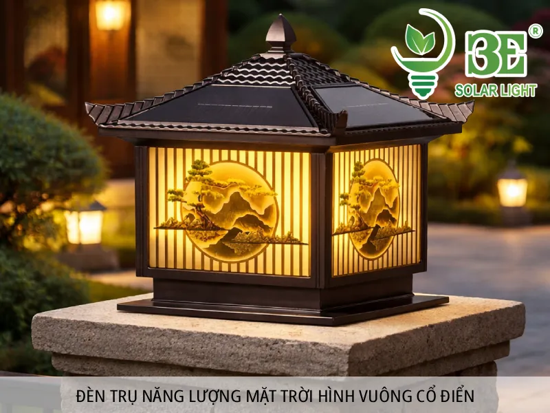 Đèn trụ năng lượng mặt trời hình vuông cổ điển