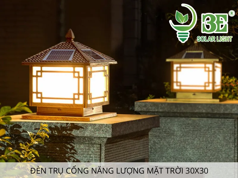 Đèn trụ cổng năng lượng mặt trời 30x30 chất lượng cho nhà phố