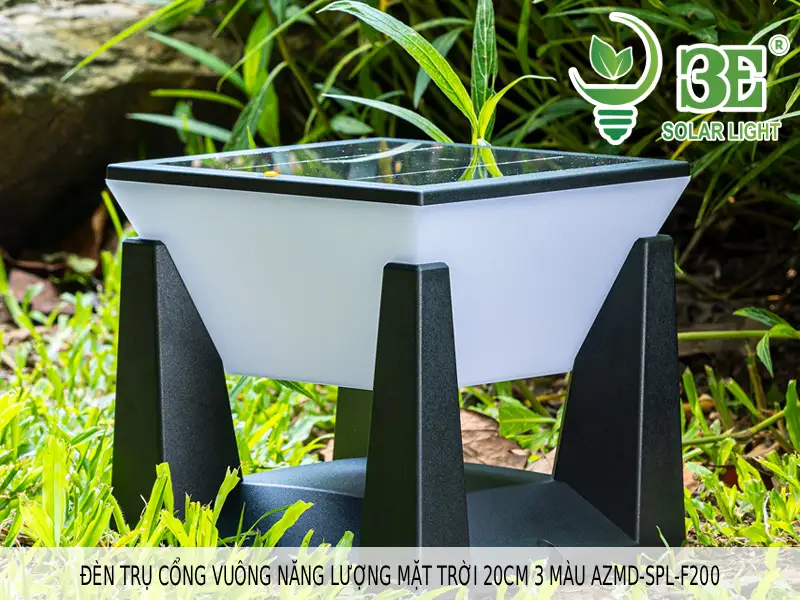Đèn trụ cổng vuông năng lượng mặt trời 20cm 3 màu AZMD-SPL-F200