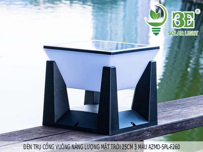 Đèn trụ cổng vuông năng lượng mặt trời 25cm 3 màu AZMD-SPL-F260