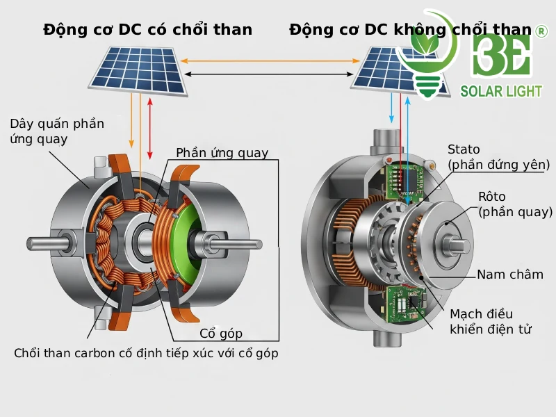 Động cơ không chổi than và có chổi than của quạt năng lượng mặt trời