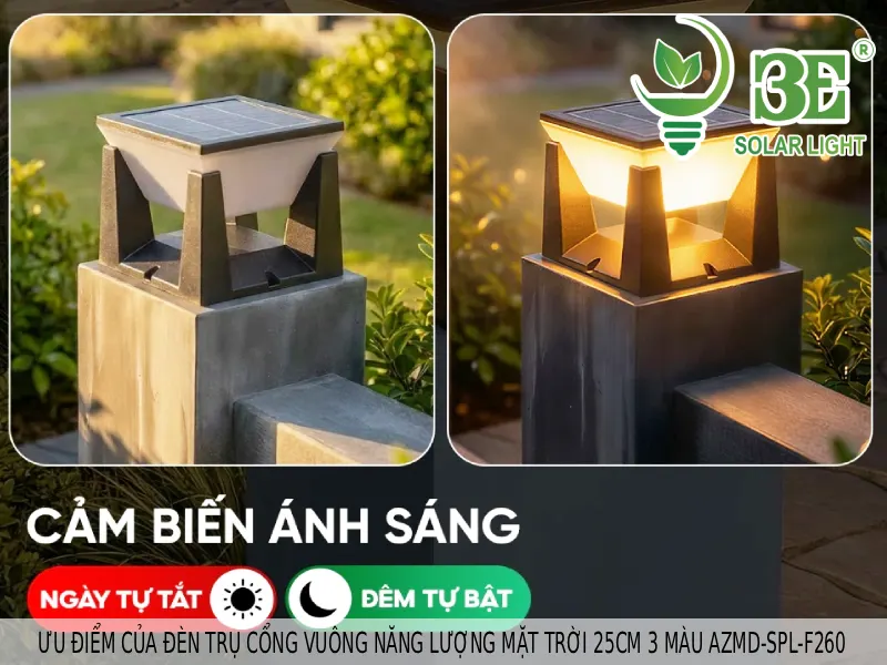 Ưu điểm của đèn trụ cổng vuông năng lượng mặt trời 25cm 3 màu AZMD-SPL-F260