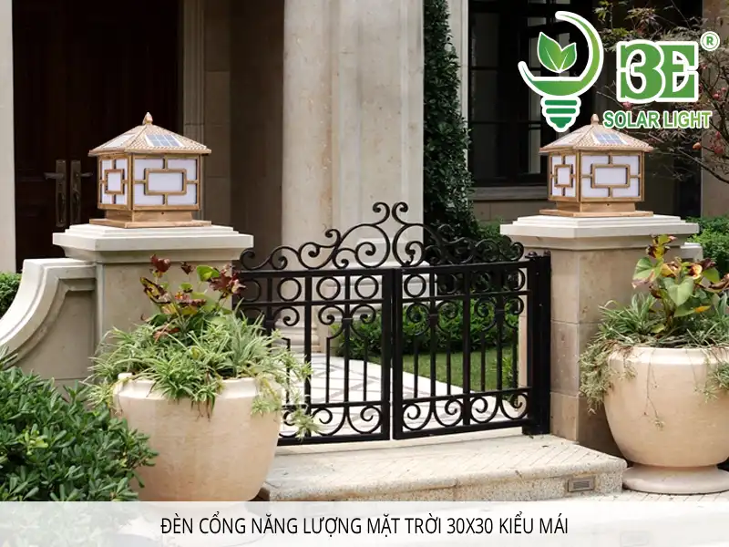 đèn cổng năng lượng mặt trời 30x30 kiểu mái