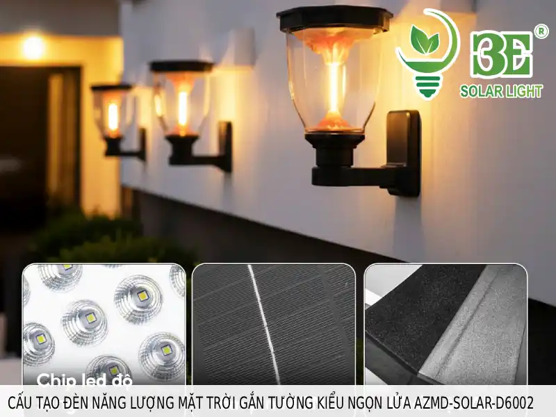 Cấu tạo đèn năng lượng mặt trời gắn tường kiểu ngọn lửa AZMD-SOLAR-D6002