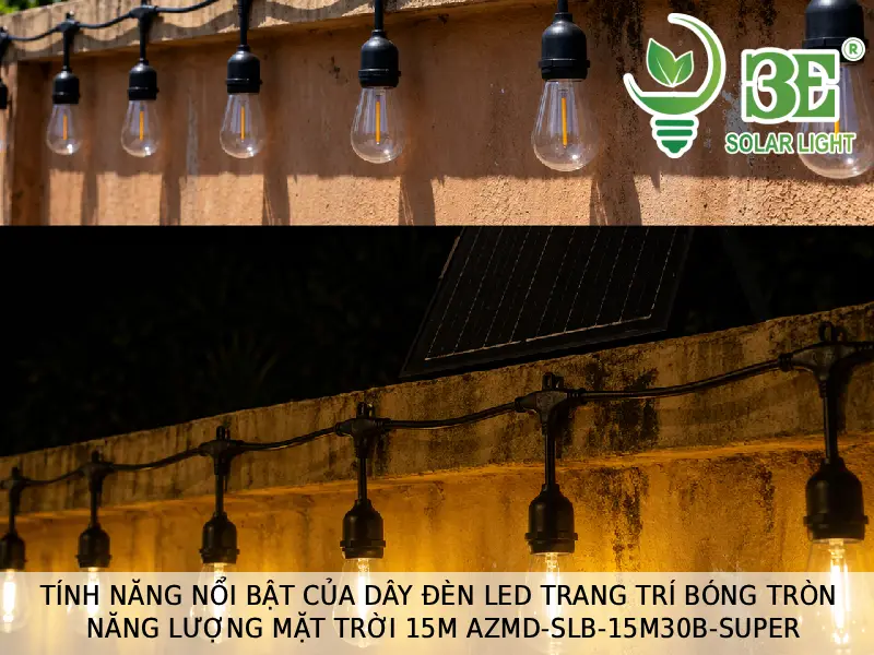 Dây đèn led trang trí bóng tròn năng lượng mặt trời 15m 30 bóng