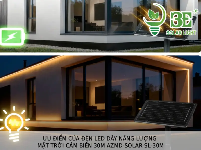 Ưu điểm của đèn led dây năng lượng mặt trời cảm biến 30m AZMD-SOLAR-SL-30M tại 3E SOLAR
