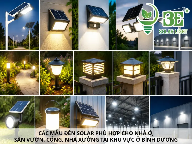Các mẫu đèn solar phù hợp cho nhà ở, sân vườn, cổng, nhà xưởng tại khu vực ở Bình Dương