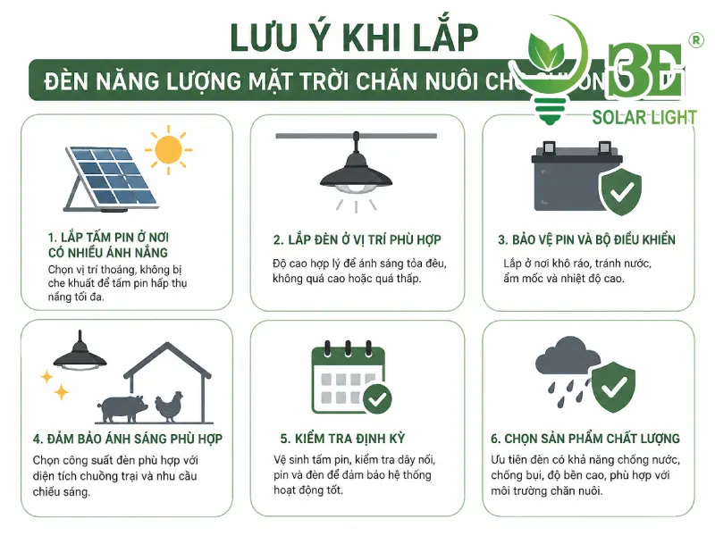 Lưu ý khi lắp đèn năng lượng mặt trời chăn nuôi cho chuồng trại