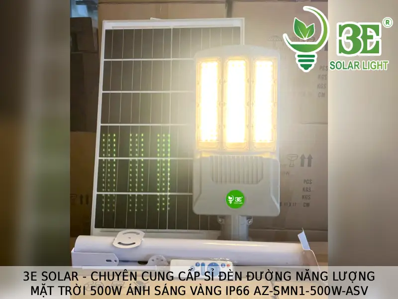 3E Solar - Chuyên cung cấp sỉ đèn đường năng lượng mặt trời 500W ánh sáng vàng IP66 AZ-SMN1-500W-ASV tại 3E SOLAR