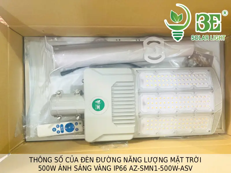 Thông số của đèn đường năng lượng mặt trời 500W ánh sáng vàng IP66 AZ-SMN1-500W-ASV tại 3E SOLAR