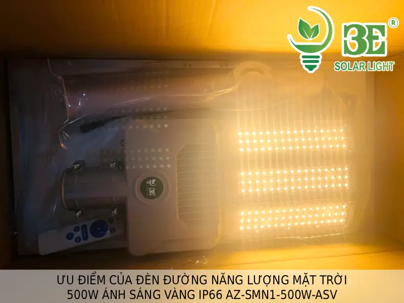 Ưu điểm của đèn đường năng lượng mặt trời 500W ánh sáng vàng IP66 AZ-SMN1-500W-ASV tại 3E SOLAR