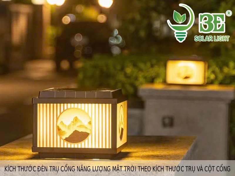 Kích thước đèn trụ cổng năng lượng mặt trời theo kích thước trụ và cột cổng